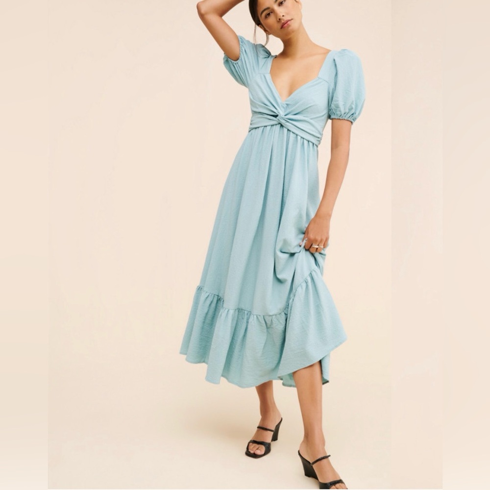 ASTR the Label Twist Back Tie Midi Light Blue Teal Romantic Dress - Medium